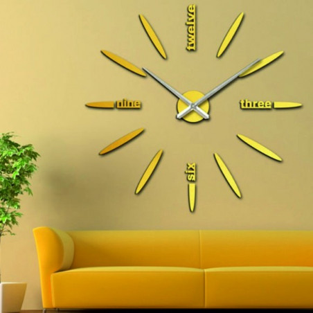 Large wall clock adhesive mirror 3D DIY SIX