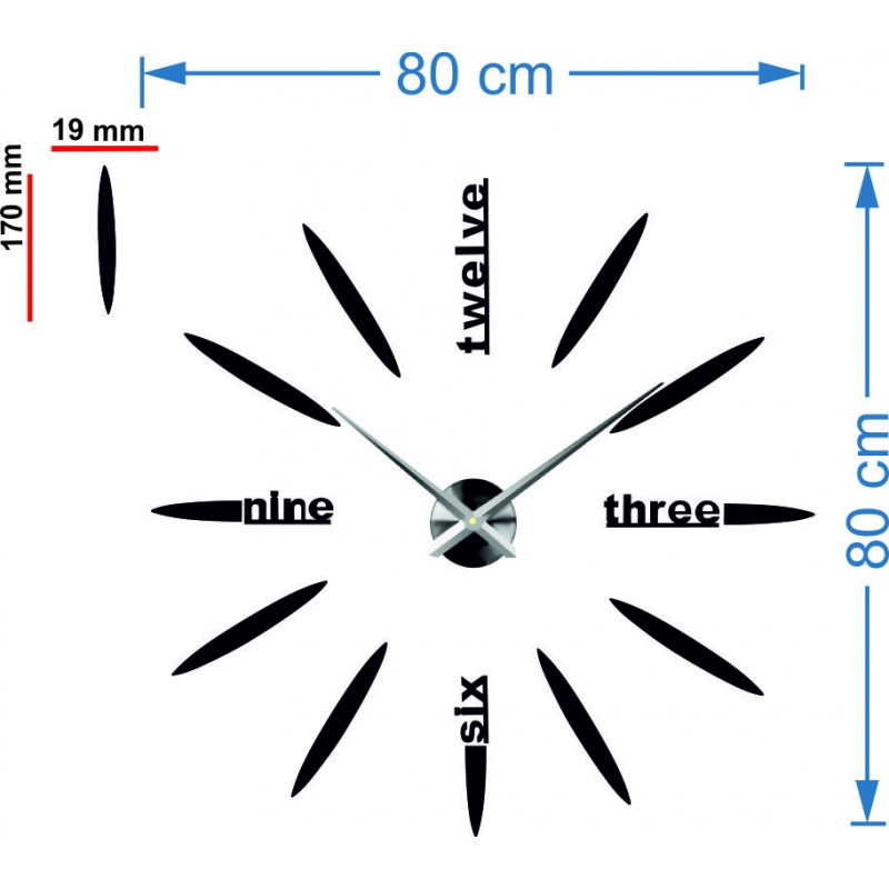 Large wall clock adhesive mirror 3D DIY SIX