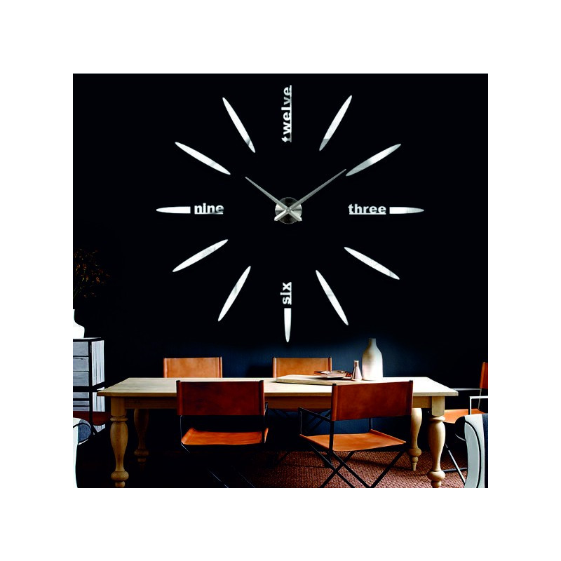 Large wall clock adhesive mirror 3D DIY SIX