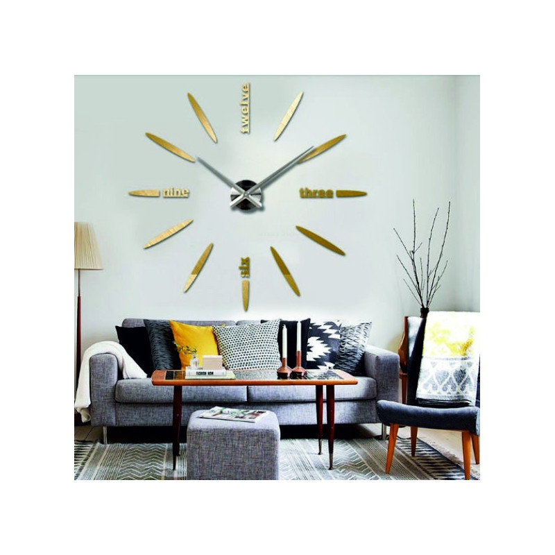 Large wall clock adhesive mirror 3D DIY SIX