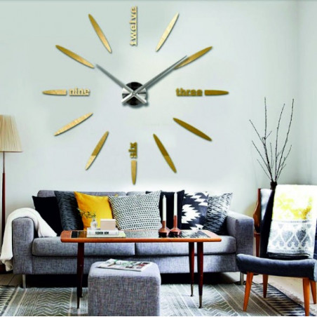 Large wall clock adhesive mirror 3D DIY SIX