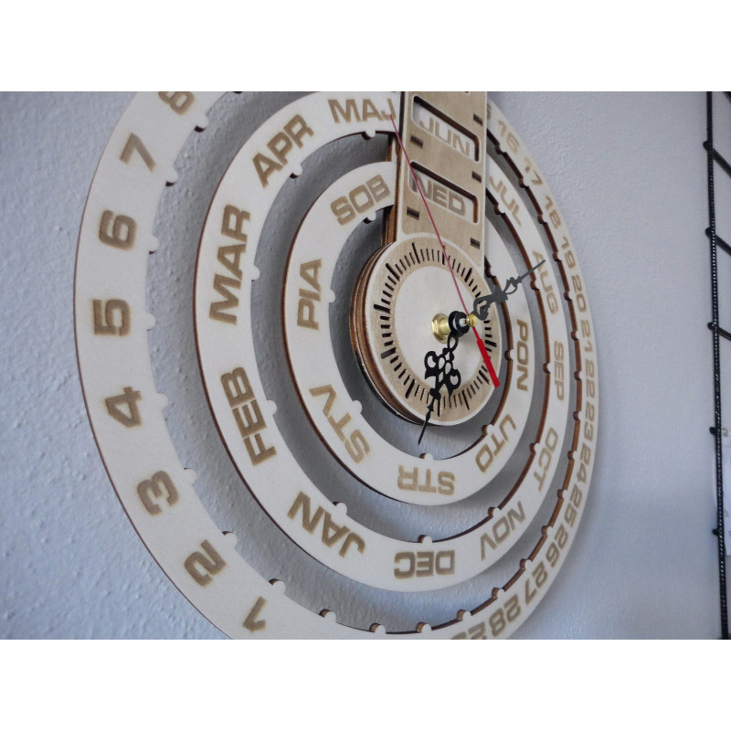 Wooden calendar wall clock calendar made of wood laser engraved CALENDAR