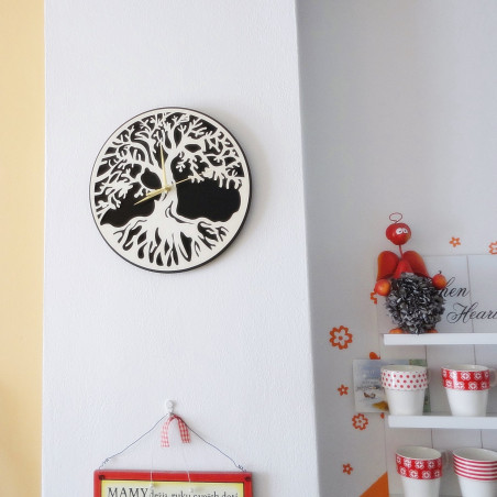 Wall clock tree of life material plywood poplar and black MDF