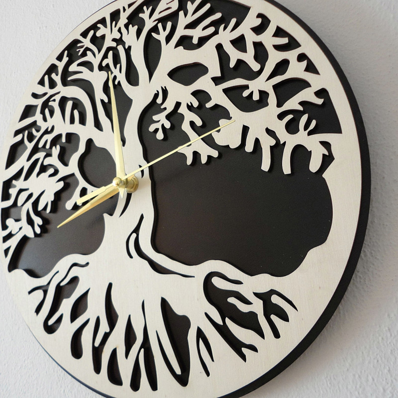 Wall clock tree of life material plywood poplar and black MDF