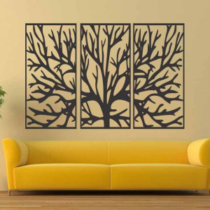 Wooden plywood wall painting of tree branches in a frame / 3 pieces of frame / FERO