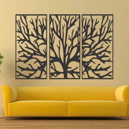 Wall painting of a wooden plywood tree branch in a frame / 3 pieces of frame / FERO