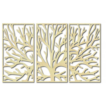 Wall painting of a wooden plywood tree branch in a frame / 3 pieces of frame / FERO