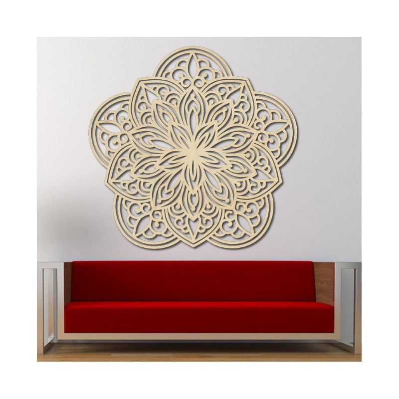 Flower Carved Mandala Wooden Plywood Wall Picture
