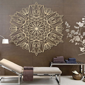 Carved mandala wooden painting on plywood wall rose
