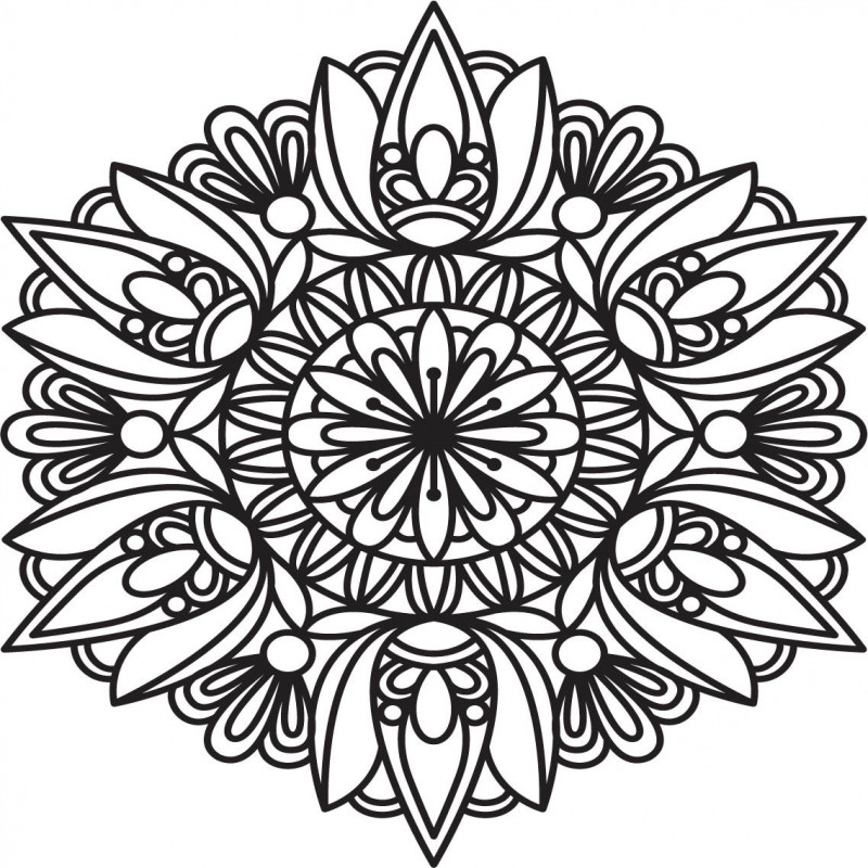 Carved flower mandala wooden picture on a plywood wall