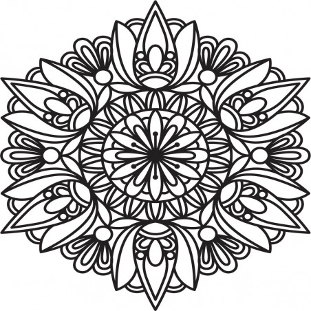 Carved flower mandala wooden picture on a plywood wall