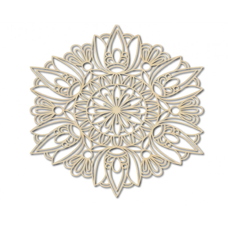 Carved mandala wooden painting on plywood wall rose