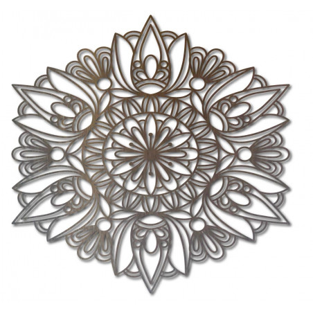 Carved flower mandala wooden picture on a plywood wall