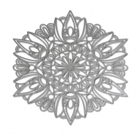 Carved flower mandala wooden picture on a plywood wall
