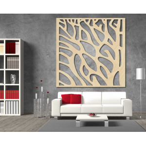 Carved picture on the wall of a wooden plywood a tree