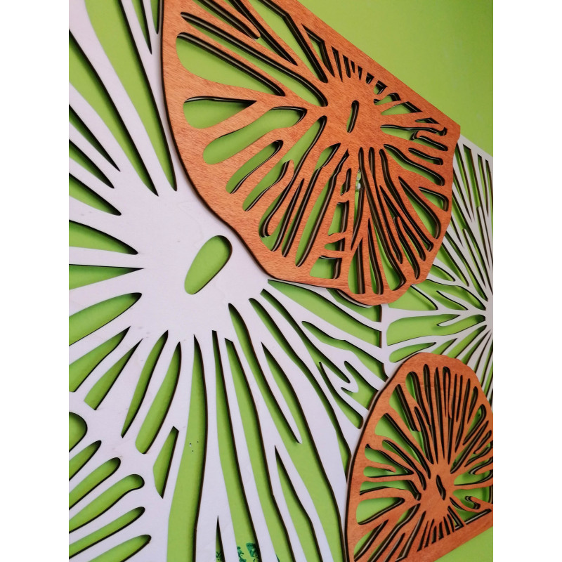 Elegant wooden wall decoration with floral...