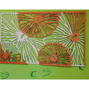 Carved image on the wall of wooden plywood orange 3D... 2