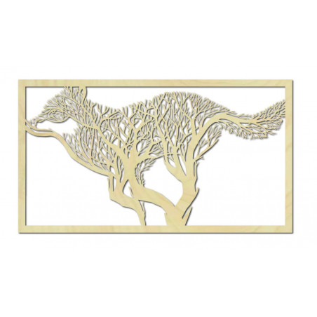 Carved wall painting of a dog made of wooden plywood. Modern wall painting dog, painting the kitchen, painting the wall