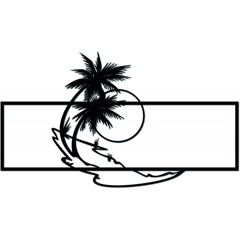 Wooden decorative panel with palm trees and...
